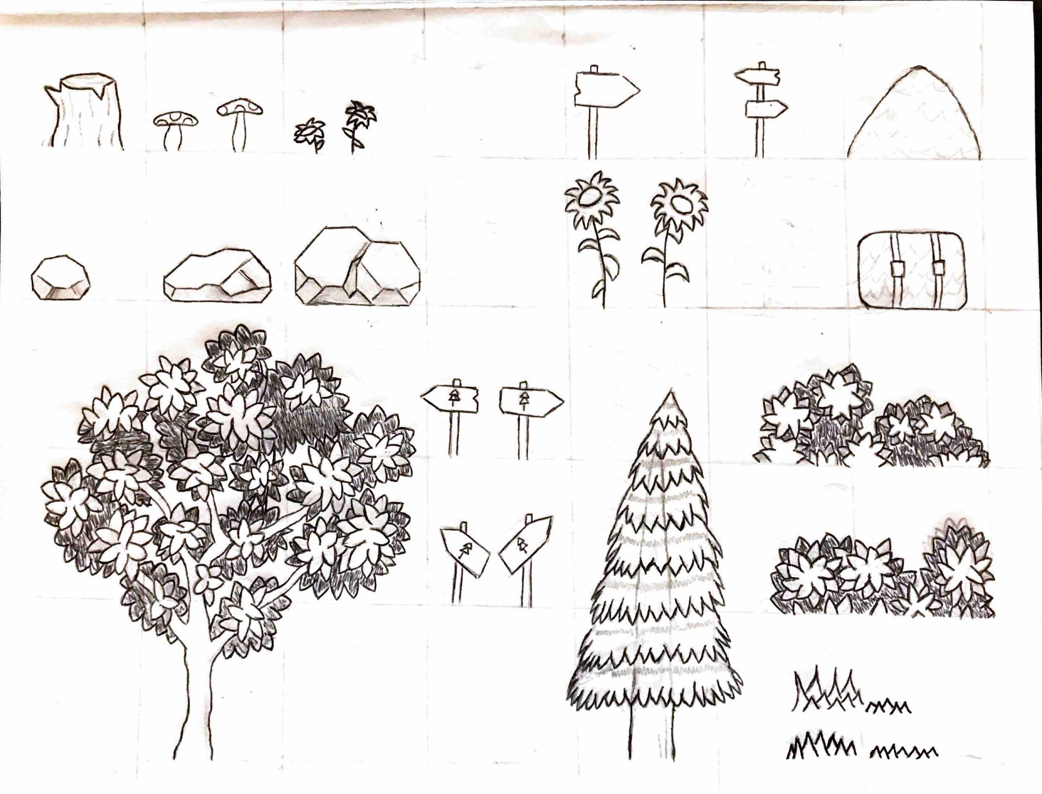 A sketch of a sprite sheet for the green level design